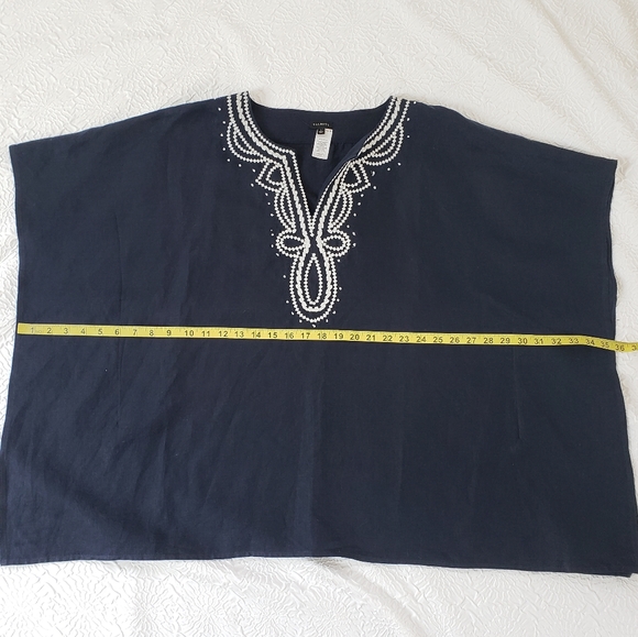Talbots Navy + White Embroidered Poncho Linen, Size L - Picture 11 of 13